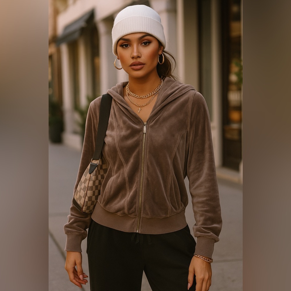 Calvin Klein Grey Velour Hoodie Jacket Vintage Y2K Glamour Luxe Loungewear